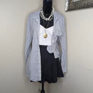 Blue white stripe button up top  xxl